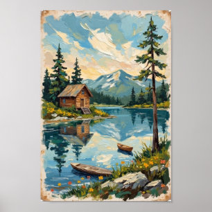 Vintage Landhaus am See Rustikale Kunst Poster