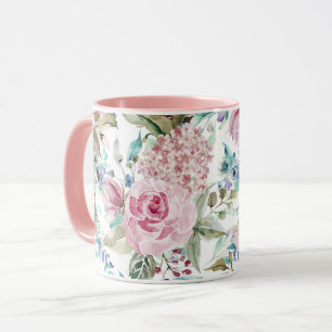 Vintage Landhaus Chic Rosa Türkis Lavendel Floral Tasse