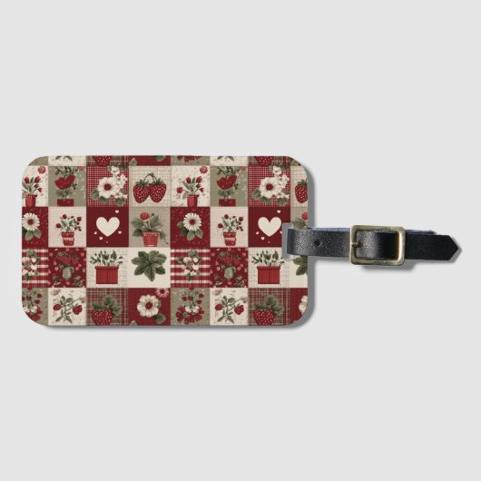 Vintage-Landhaus-Erdbeer-Patchwork-Muster Gepäckanhänger (Vorderseite (Horizontal))