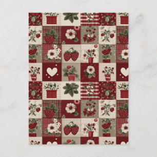 Vintage-Landhaus-Erdbeer-Patchwork-Muster Postkarte