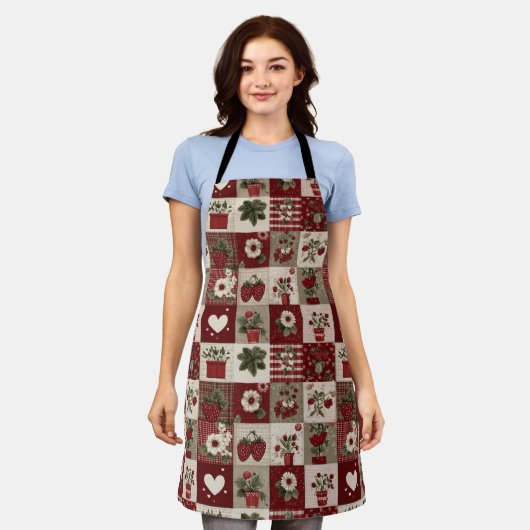 Vintage-Landhaus-Erdbeer-Patchwork-Muster Schürze (Getragen)
