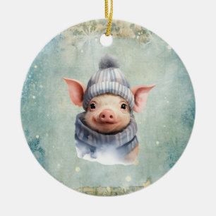 Vintage Landhaus-Stil süßes Schwein Weihnachten Keramik Ornament