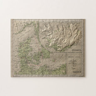 Vintage Landkarte von Island und Dänemark (1880) Puzzle