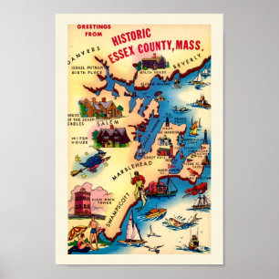 Vintage Landkarte von Massachusetts Poster