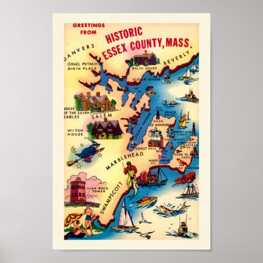 Vintage Landkarte von Massachusetts Poster (Vorne)