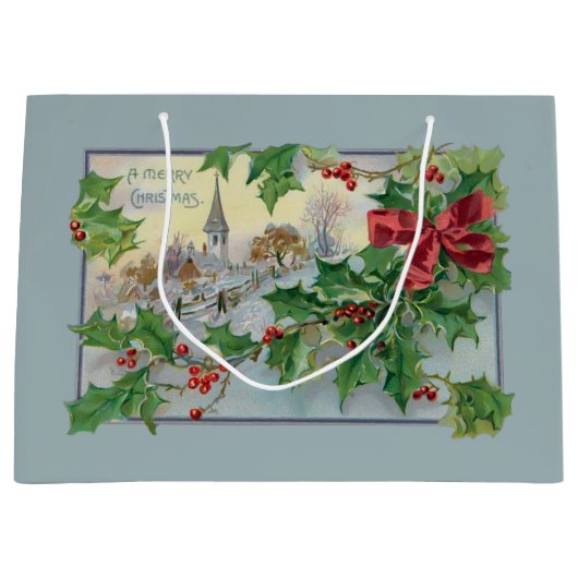 Vintage Landkirche und Holly Große Geschenktüte (Vorderseite)