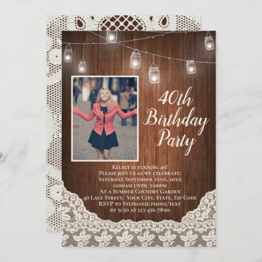 Vintage Landleuchten 40. Geburtstag Party Foto Einladung (Vorne/Hinten)