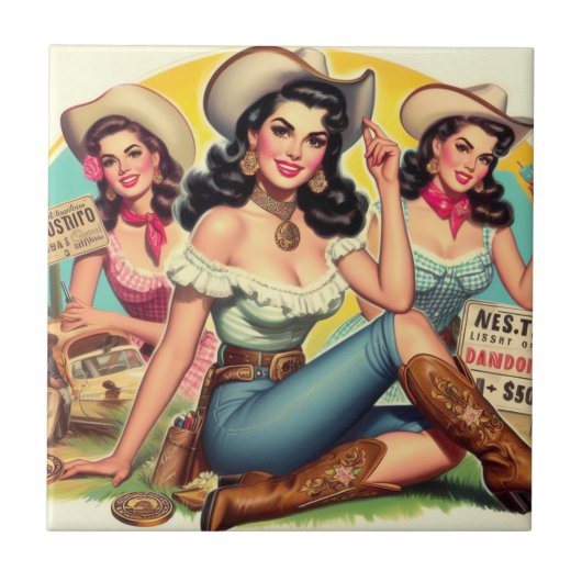 Vintage Landmädchen Fliese (Vorderseite)