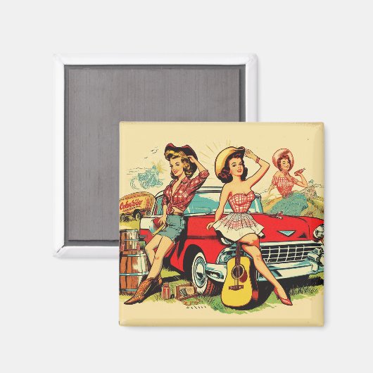 Vintage Landmädchen Magnet (Vorderseite/Rückseite)