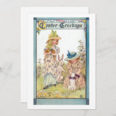 Vintage Landmädchen mit Osterbünen & Chicks Feiertagskarte (Vorne/Hinten)