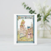 Vintage Landmädchen mit Osterbünen & Chicks Feiertagspostkarte (Stehend Vorderseite)