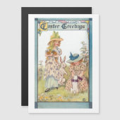Vintage Landmädchen mit Osterbünen & Chicks Magnetkarte (Vorne/Hinten)