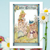 Vintage Landmädchen mit Osterbünen & Chicks Magnetkarte