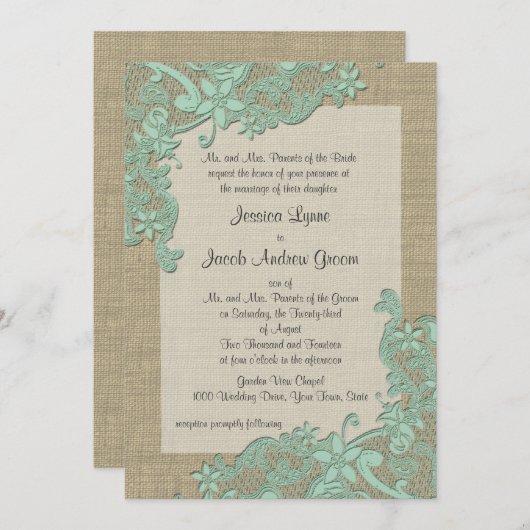 Vintage Landoberflächen Design Minze Grün Einladung (Vorne/Hinten)