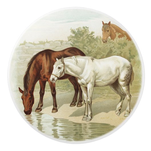 Vintage Landpferde Keramikknauf (Vorderseite)