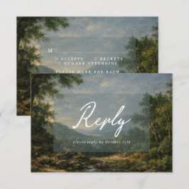 Vintage Landscape Antique Blue Wedding Reply RSVP Karte