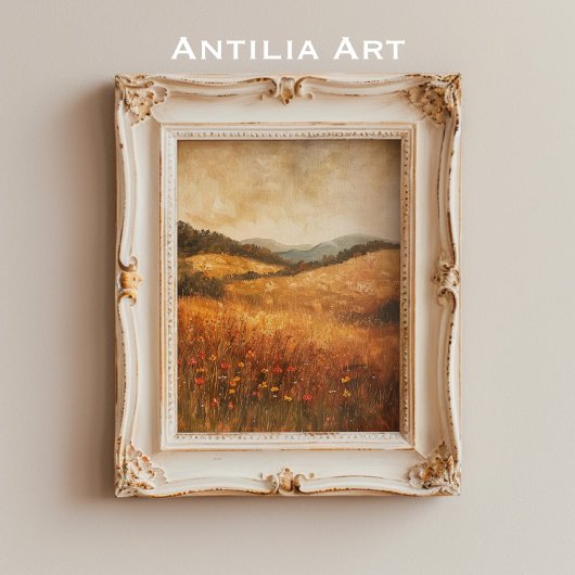 Vintage Landschaft der Wildblume Herbst Poster