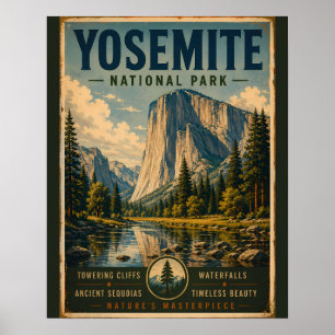 Vintage-Landschaft des Yosemite-Nationalparks mit Poster
