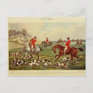 Vintage-Landschaft-Fuchsjagd-Hunde-Ephemera-Kunst Postkarte