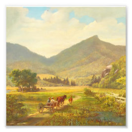 Vintage-Landschaft mit Pferdewagen-Gemälde Fotodruck