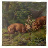 Vintage Landschaft Pausinger Kämpfen Hirsch Fliese (Vorderseite)