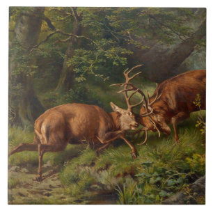 Vintage-Landschaft Pausinger kämpfende Hirsche Fliese
