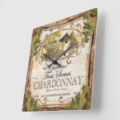 Vintage Landschaftliche französische Weinetikettsa Quadratische Wanduhr (Winkel)