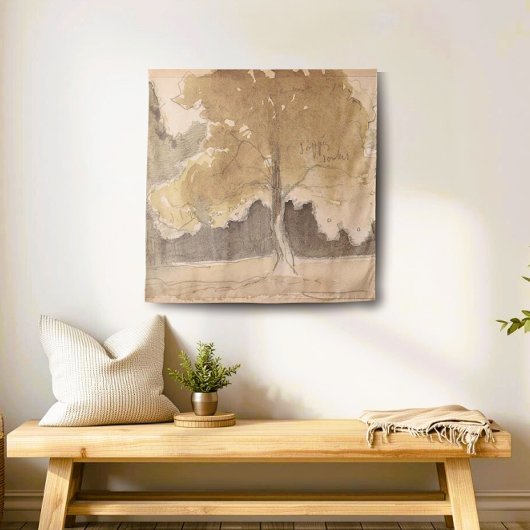 Vintage Landschaftsmalerei, neutrale Hütte Wandteppich