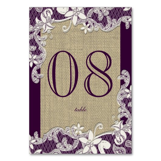 Vintage Landspitze Lila Tischnummer (Vorderseite)