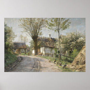 Vintage Landstraße mit Enten Ölbild Poster