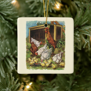 Vintage Landtiere, Hennen, Hühner Keramikornament