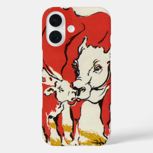 Vintage Landtiere, Holsteinkühe mit Kalb iPhone 16 Hülle