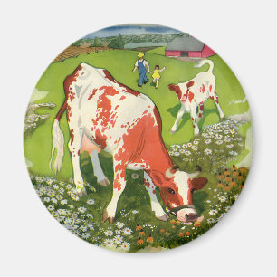 Vintage Landtiere, Kühe Weiden mit Bauer Magnet