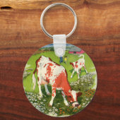 Vintage Landtiere, Kühe Weiden mit Bauer Schlüsselanhänger (Vorderseite)