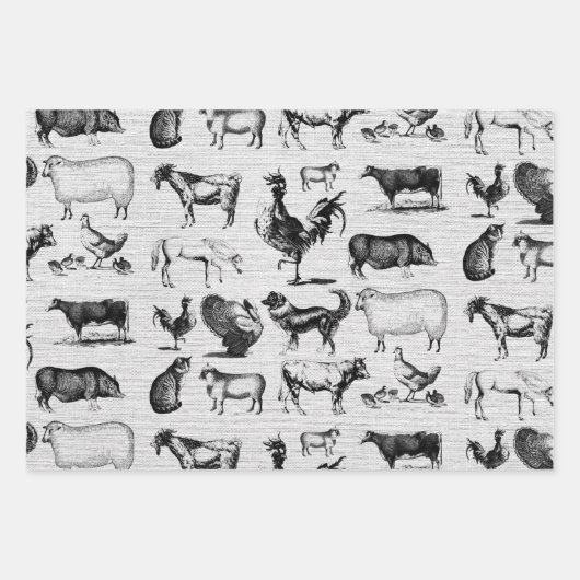 Vintage Landtiere Rustikale Collage Geschenkpapier Set (Vorderseite 2)