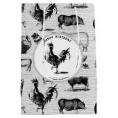 Vintage Landtiere Rustikale Collage Mittlere Geschenktüte (Rückseite)