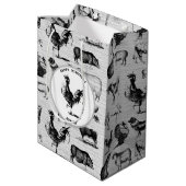 Vintage Landtiere Rustikale Collage Mittlere Geschenktüte (Rückseite Schrägansicht)
