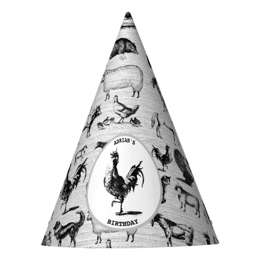 Vintage Landtiere Rustikale Collage Partyhütchen (Vorderseite)