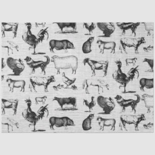 Vintage Landtiere Rustikale Collage Seidenpapier