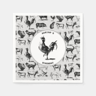 Vintage Landtiere Rustikale Collage Serviette