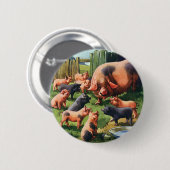 Vintage Landtiere, Schweine mit Niedlichen Baby-Fe Button (Vorne & Hinten)