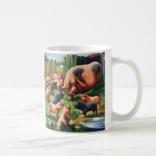 Vintage Landtiere, Schweine mit Niedlichen Baby-Fe Kaffeetasse