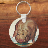 Vintage Landtiere, Schweinezucht an einem Talg Schlüsselanhänger (Vorderseite)