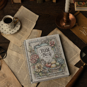 Vintage-Landwirtschaft frische Früchte und Gemüse  Notizblock