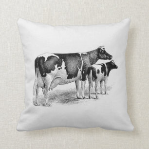 Vintage landwirtschaftliche Kuh und Schwarz-weißes Kissen