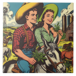 Vintage landwirtschaftliche Liebe Paar Comicen Fliese