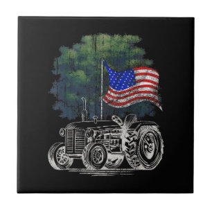 Vintage-Landwirtschaftstraktor Amerikanische Flagg Fliese
