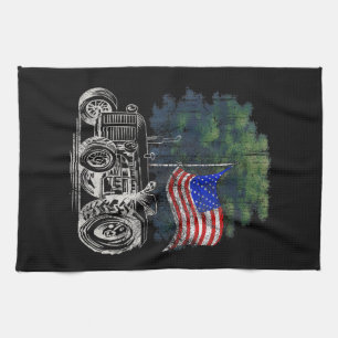 Vintage-Landwirtschaftstraktor Amerikanische Flagg Geschirrtuch