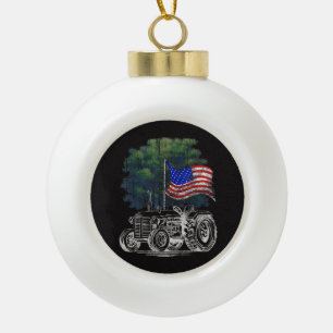 Vintage-Landwirtschaftstraktor Amerikanische Flagg Keramik Kugel-Ornament