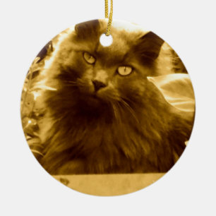 Vintage Langhaarige Russische Blaue Katze Keramik Ornament